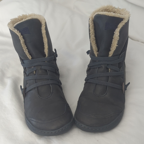 Camper Shoes - Camper Peu Cami Women's Gray Shearling /Fleece Lined Leather Ankle Boots